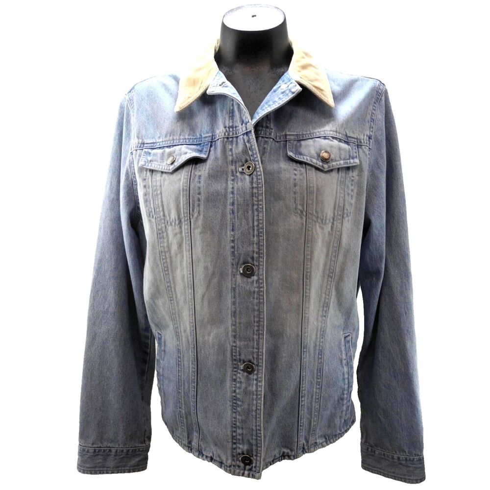 Ralph Lauren Jean Jacket Women's Large Blue Denim Tan Corduroy Collar/Cuffs
